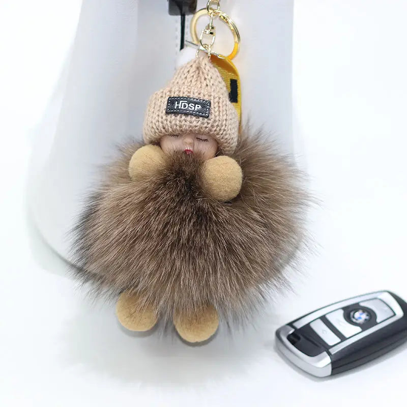 Pompom Sleeping Doll Keychain Cute Fluffy Plush Doll Keychains Women Girl Bags Keyrings Cars Key Ring  Gift Charming  Decoration