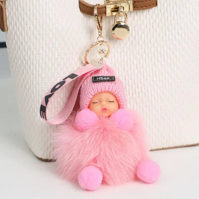 Pompom Sleeping Doll Keychain Cute Fluffy Plush Doll Keychains Women Girl Bags Keyrings Cars Key Ring  Gift Charming  Decoration