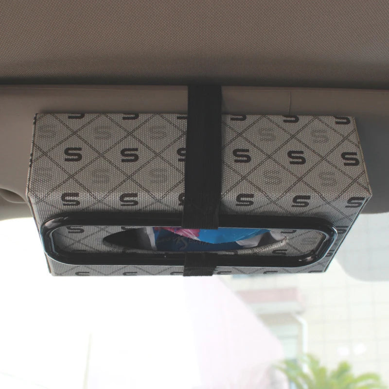 Car Back Seat Sun Visor Tissue Holder Box with Storage Pouch - Universal Auto Organizer Bag for Vehicle Interior Accessories