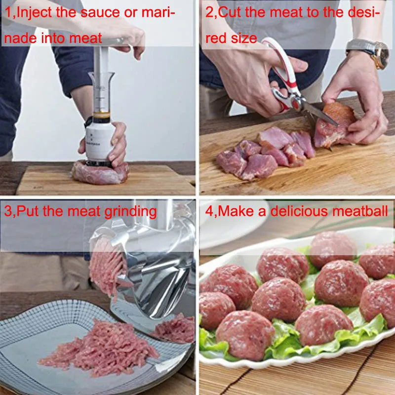 2-in-1 Professional Meat Tenderizer Marinade Injector BBQ Meat Steak Beef Sauce Tenderizer with Stainless Steel Needle