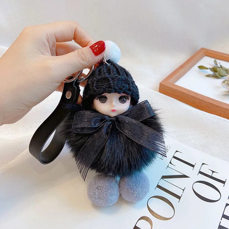 Pompom Sleeping Doll Keychain Cute Fluffy Plush Doll Keychains Women Girl Bags Keyrings Cars Key Ring  Gift Charming  Decoration