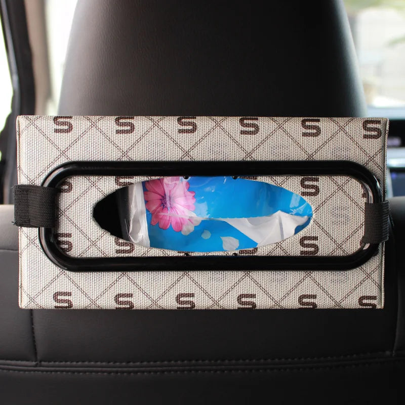 Car Back Seat Sun Visor Tissue Holder Box with Storage Pouch - Universal Auto Organizer Bag for Vehicle Interior Accessories