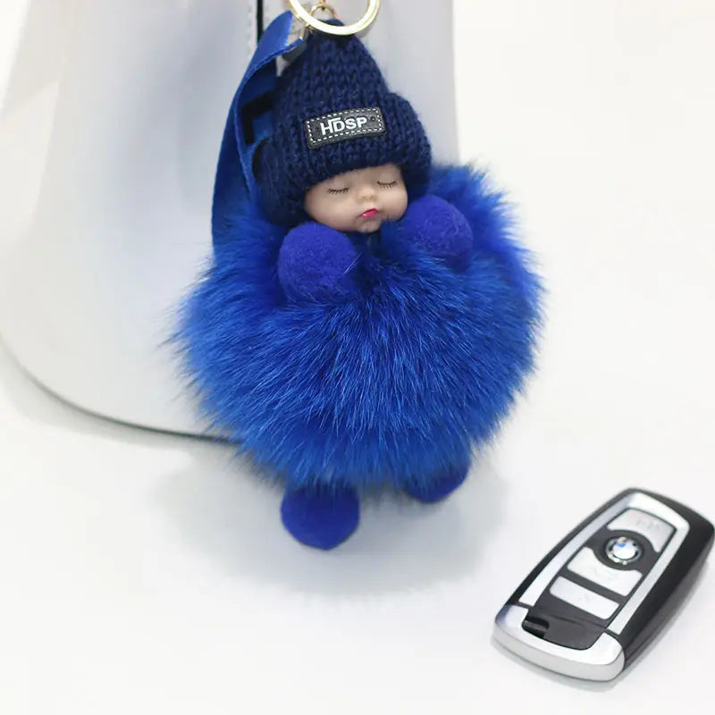 Pompom Sleeping Doll Keychain Cute Fluffy Plush Doll Keychains Women Girl Bags Keyrings Cars Key Ring  Gift Charming  Decoration