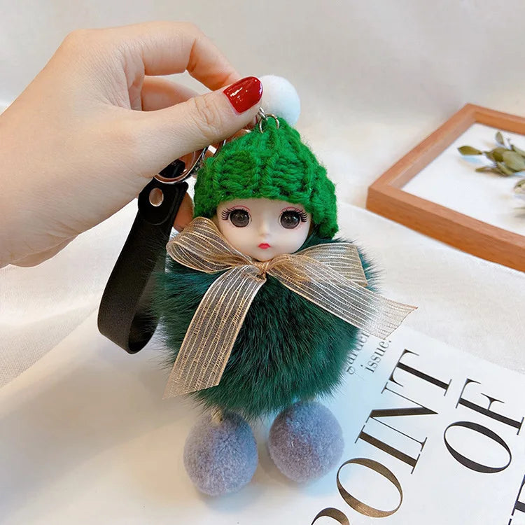 Pompom Sleeping Doll Keychain Cute Fluffy Plush Doll Keychains Women Girl Bags Keyrings Cars Key Ring  Gift Charming  Decoration