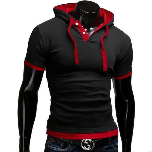 Men's T Shirt 2026 Summer Slim Fitness Hooded Short-Sleeved Tees Male Camisa Masculina Sportswer T-Shirt Slim Tshirt Homme 3XL