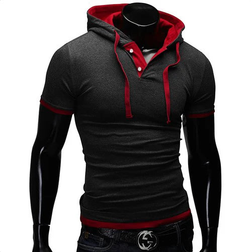 Men's T Shirt 2026 Summer Slim Fitness Hooded Short-Sleeved Tees Male Camisa Masculina Sportswer T-Shirt Slim Tshirt Homme 3XL