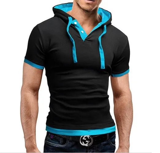 Men's T Shirt 2026 Summer Slim Fitness Hooded Short-Sleeved Tees Male Camisa Masculina Sportswer T-Shirt Slim Tshirt Homme 3XL
