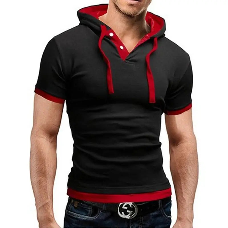 Men's T Shirt 2026 Summer Slim Fitness Hooded Short-Sleeved Tees Male Camisa Masculina Sportswer T-Shirt Slim Tshirt Homme 3XL