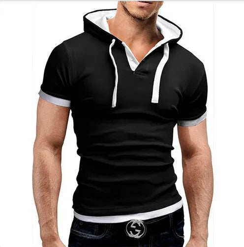 Men's T Shirt 2026 Summer Slim Fitness Hooded Short-Sleeved Tees Male Camisa Masculina Sportswer T-Shirt Slim Tshirt Homme 3XL