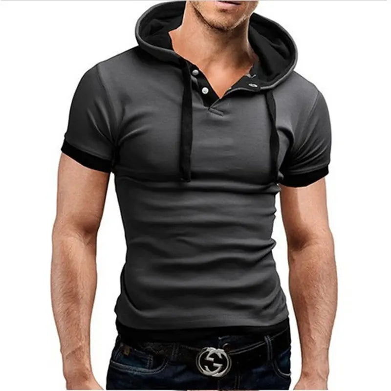 Men's T Shirt 2026 Summer Slim Fitness Hooded Short-Sleeved Tees Male Camisa Masculina Sportswer T-Shirt Slim Tshirt Homme 3XL