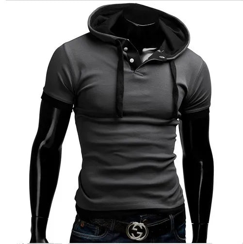Men's T Shirt 2026 Summer Slim Fitness Hooded Short-Sleeved Tees Male Camisa Masculina Sportswer T-Shirt Slim Tshirt Homme 3XL