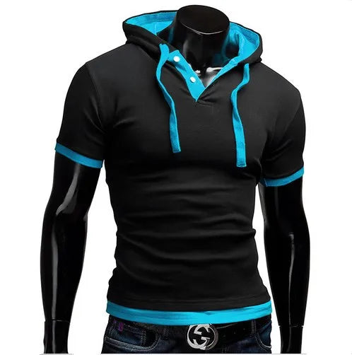 Men's T Shirt 2026 Summer Slim Fitness Hooded Short-Sleeved Tees Male Camisa Masculina Sportswer T-Shirt Slim Tshirt Homme 3XL