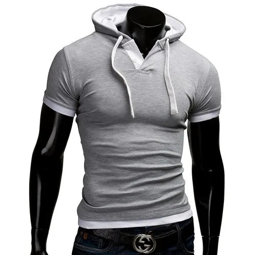 Men's T Shirt 2026 Summer Slim Fitness Hooded Short-Sleeved Tees Male Camisa Masculina Sportswer T-Shirt Slim Tshirt Homme 3XL