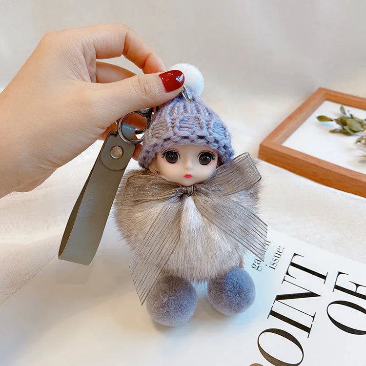 Pompom Sleeping Doll Keychain Cute Fluffy Plush Doll Keychains Women Girl Bags Keyrings Cars Key Ring  Gift Charming  Decoration