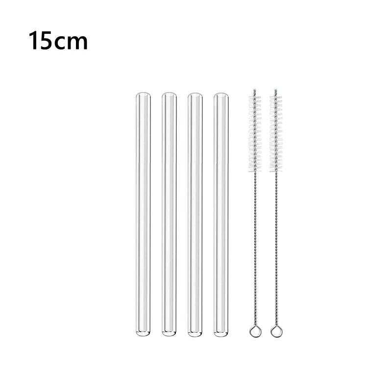 15cm Short Glass Straws 4pcs 6" Reusable Drinking Straws Dishwasher Safe Eco-Friendly Cocktail Straws for Smoothies Milkshake