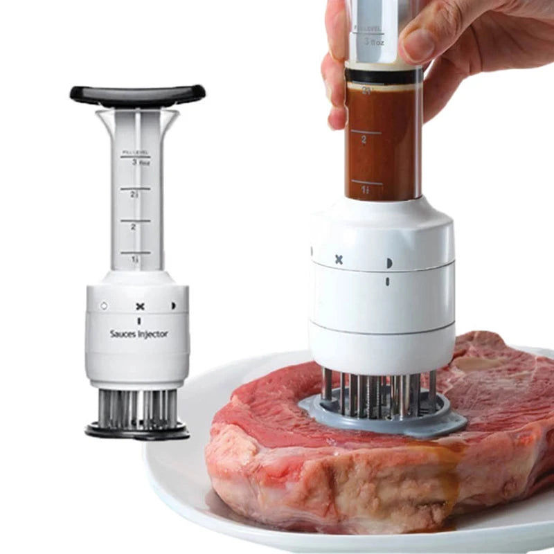 2-in-1 Professional Meat Tenderizer Marinade Injector BBQ Meat Steak Beef Sauce Tenderizer with Stainless Steel Needle