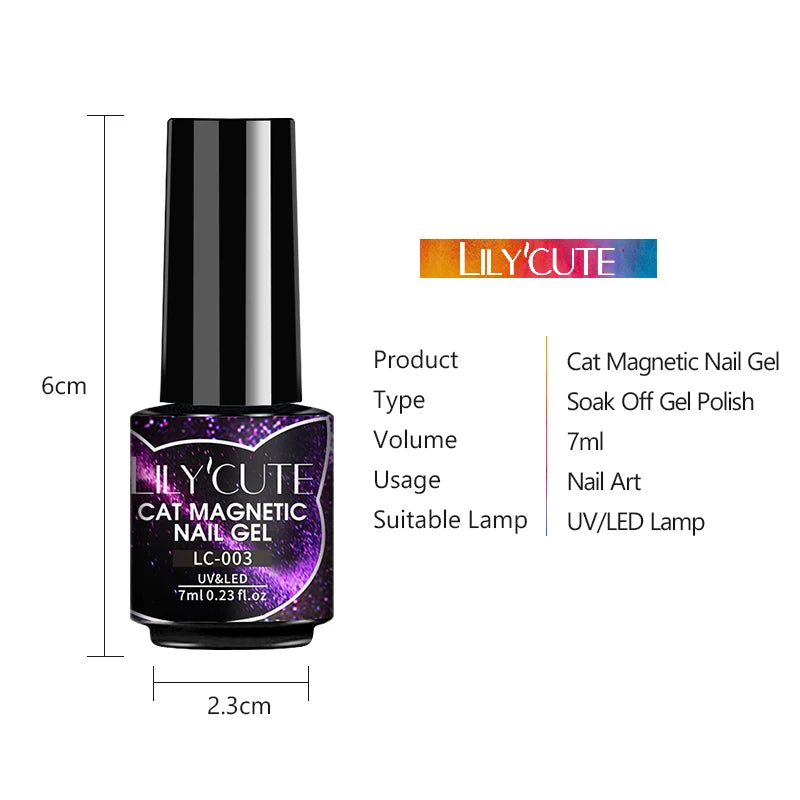 LILYCUTE 7ml 9D Cat Magnetic Gel Nail Polish Iridescent Magnet Semi
