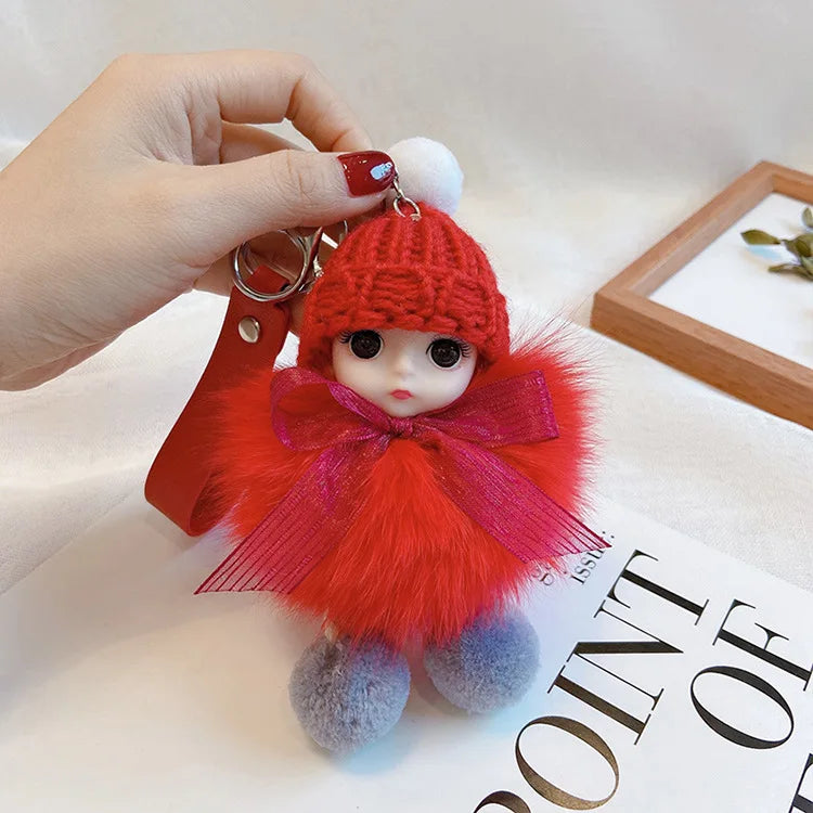 Pompom Sleeping Doll Keychain Cute Fluffy Plush Doll Keychains Women Girl Bags Keyrings Cars Key Ring  Gift Charming  Decoration