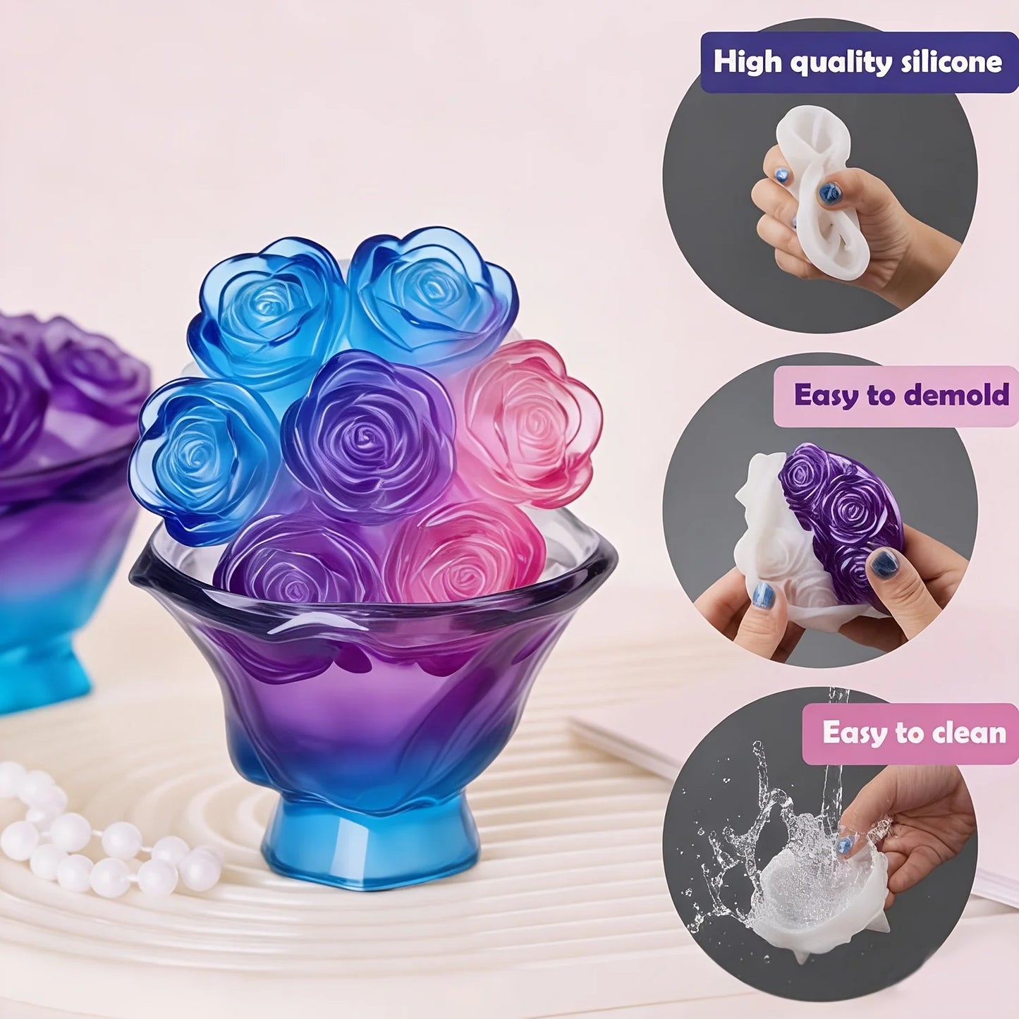 Set of hand-held rose jar molds with LIDS