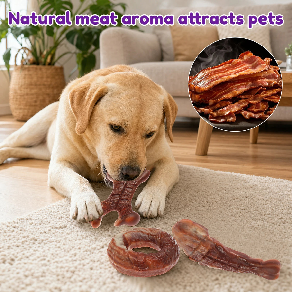 Indestructible Dog Chew Toy for Aggressive Chewers Durable Dog Teeth Cleaning Bacon Flavor Bones Chew Pet Toy