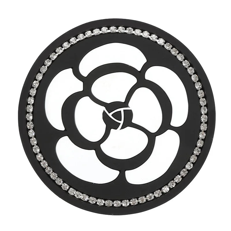 1PC Car Water Cup Pad Creative Diamond Inlaid Camellia Flower Storage Tank Non-Slip Mat Interior Decoration Products For Women