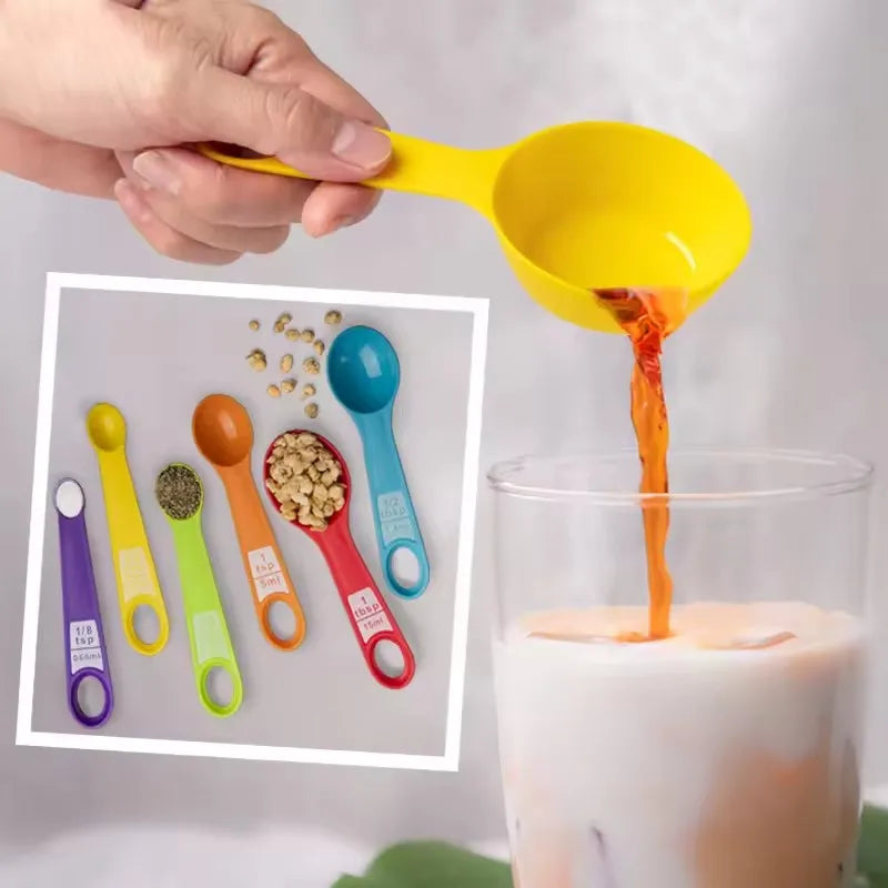 6/12Pcs Set Measuring Spoon Cup Plastic With Scale Multifunction Coffee Milk Scoop Food Baking Tools Scoop Cup Kitchen Gadgets
