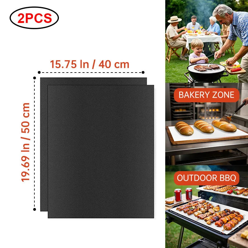 BBQ Grill Mat Non-stick Reusable Heat Resistant Extra Thick Pad Oven Liners Baking Mats Easy Clean Kitchen Outdoor Barbecue Tool