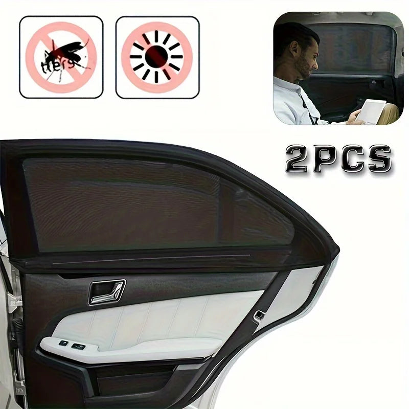 2pcs Car Window Mosquito Net Sunshade UV Protect Shield Mesh Prevent Mosquito Sunshine Privacy Protection Foldable Curtain