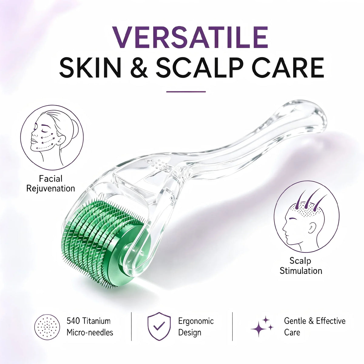 540 Titanium Derma Roller 0.2/0.25/0.3mm Microneedling Tool for Hair Beard Growth Skin Rejuvenation Anti Wrinkle