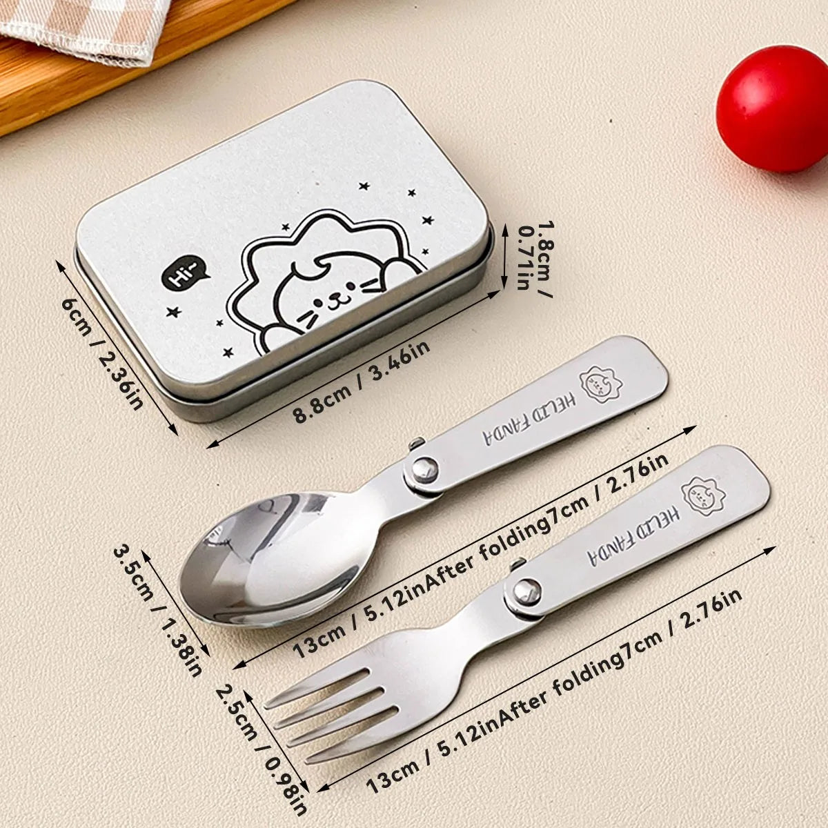 304 Stainless Steel Folding Spoon and Fork Set Portable Travel Cutlery with Case Reusable Kitchen Utensils for Camping Picnic