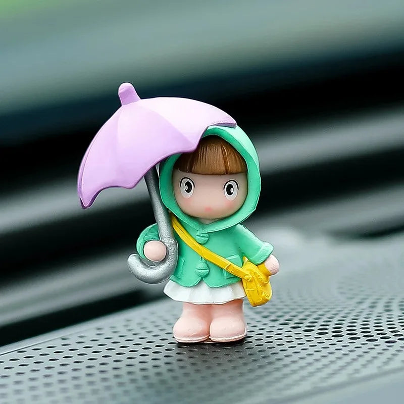 4pcs Raincoat Umbrella Doll Ornament, Cute Figure for Car Interior Decoration
