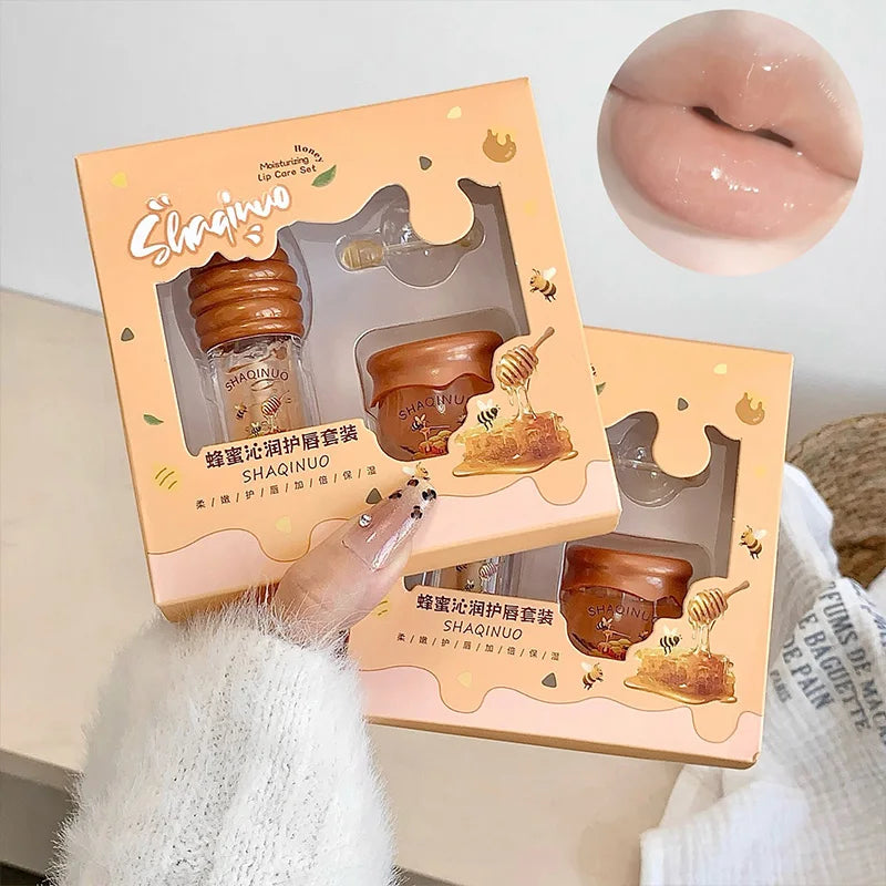 Honey moisturize lip care set moisturize, prevent dryness and crack, remove dead skin lip oil, fade lip wrinkles and lip mask