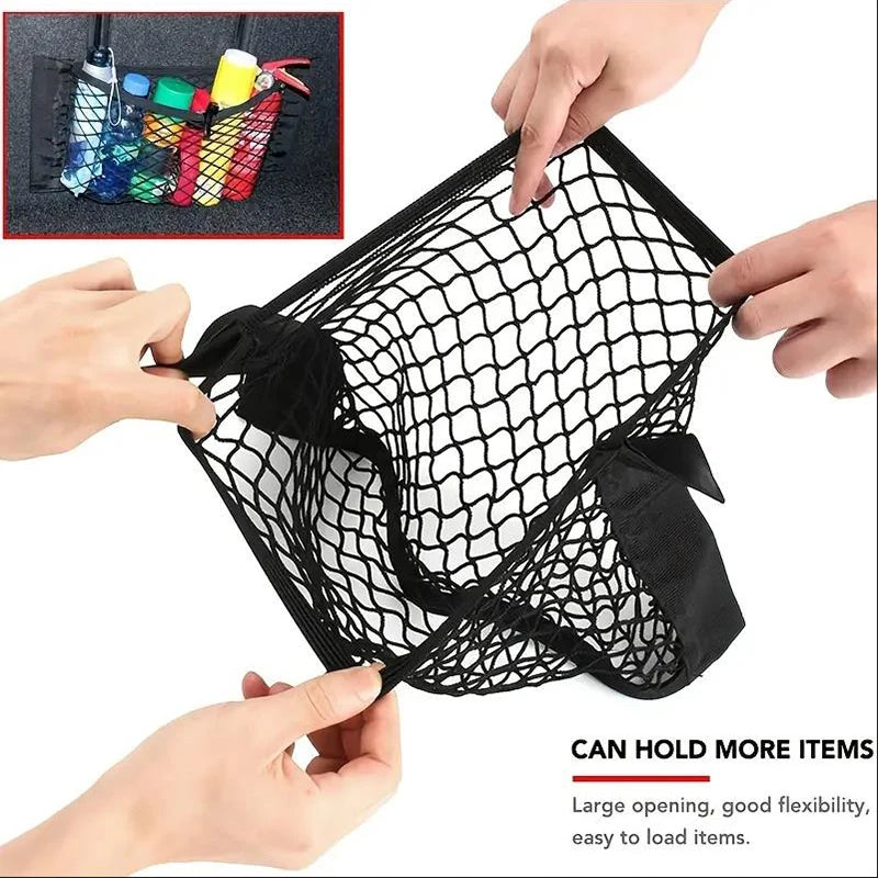 Car Seat Back Organizer Trunk Net Seat Elastic String Net Magic Sticker Mesh Storage Bag Auto Seat Back Bag Car Accessories