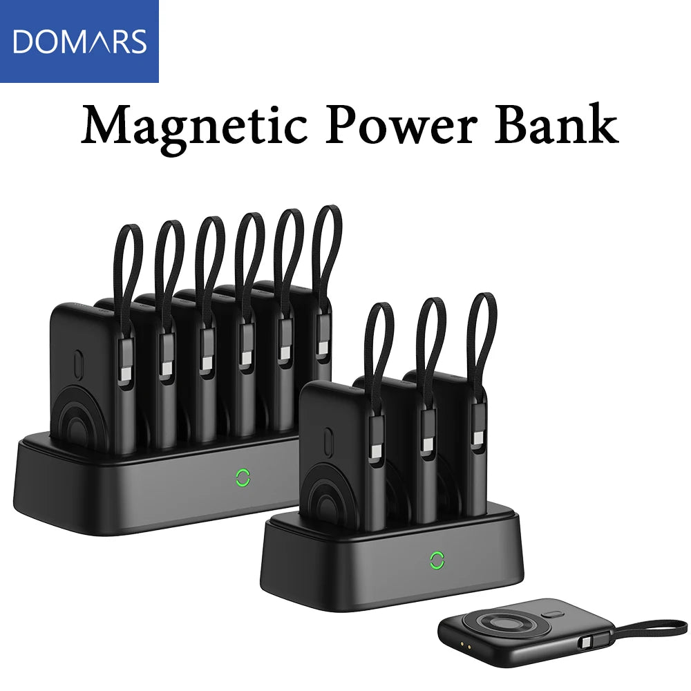 Domars Portable Power Banks with 6x10000mAh PD 22.5W Magnetic Wireless Fast Charging Station Built-in Type-C Cables With CCC