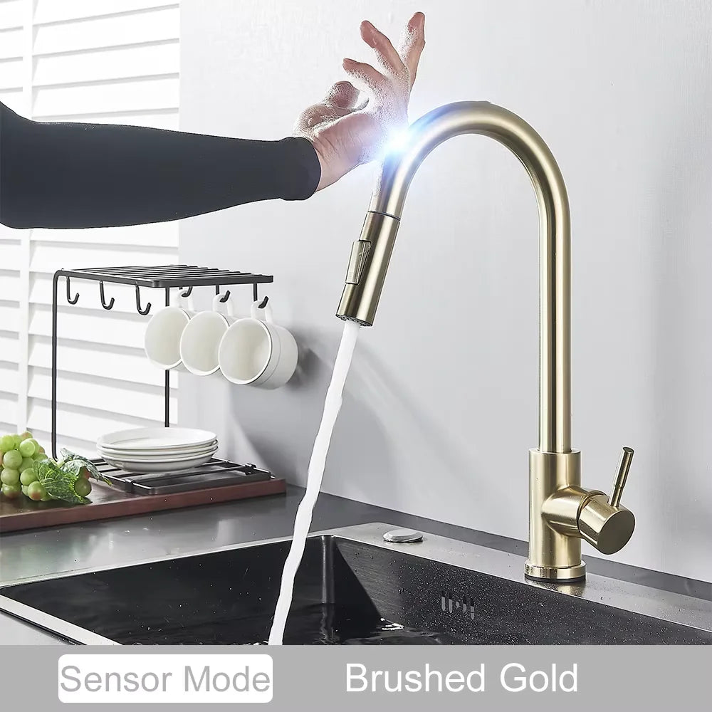 Pull Out Intelligent Touch Kitchen Sink Faucet With Hot And Cold Mixing Sink Faucet That Can Rotate 360 Degrees
