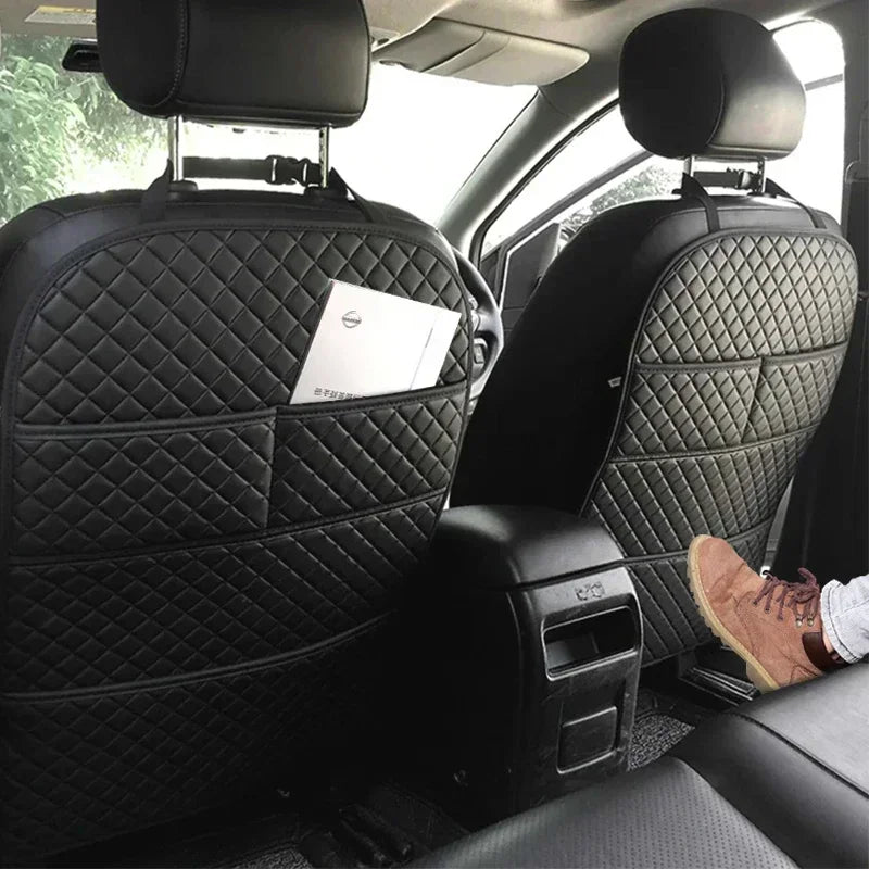 Car Seatback Protector Seat Back Protective Child Anti-Kick Mats Black Leather With Organizer Pocket Interior Accessories