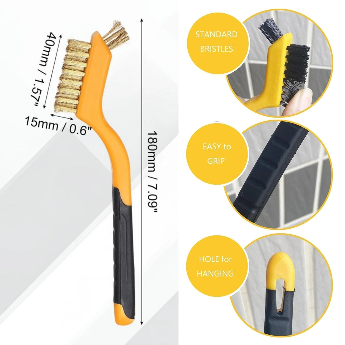 Wire Brush Set 6Pcs Nylon/Brass/Stainless Steel Bristles with Curved Handle Grip for Cleaning Rust Removal Dirt Paint Scrubbing