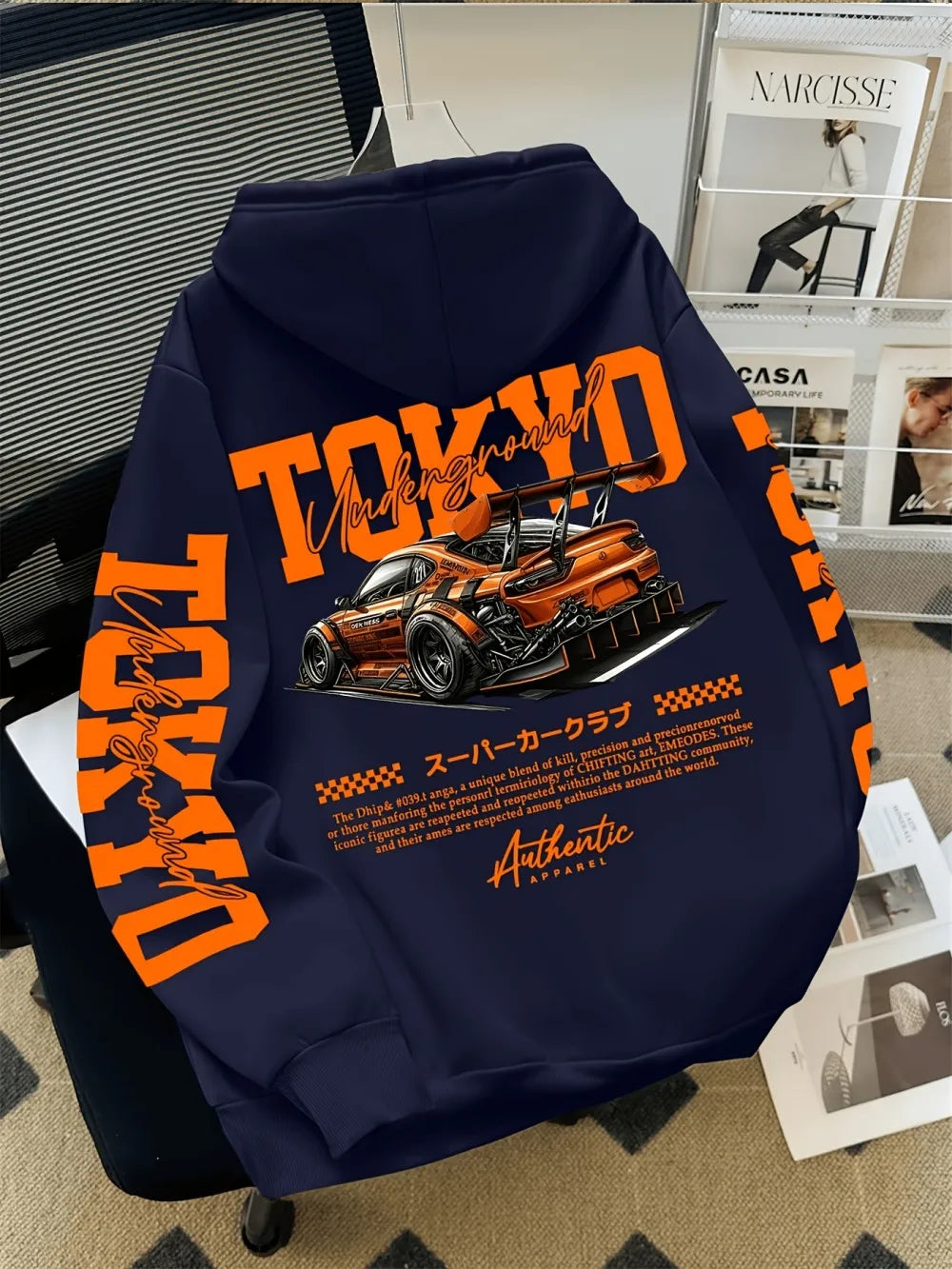 American men's autumn Tokyo racing letter print soft and comfortable hooded sweatshirt long sleeved T-shirt outdoor street top