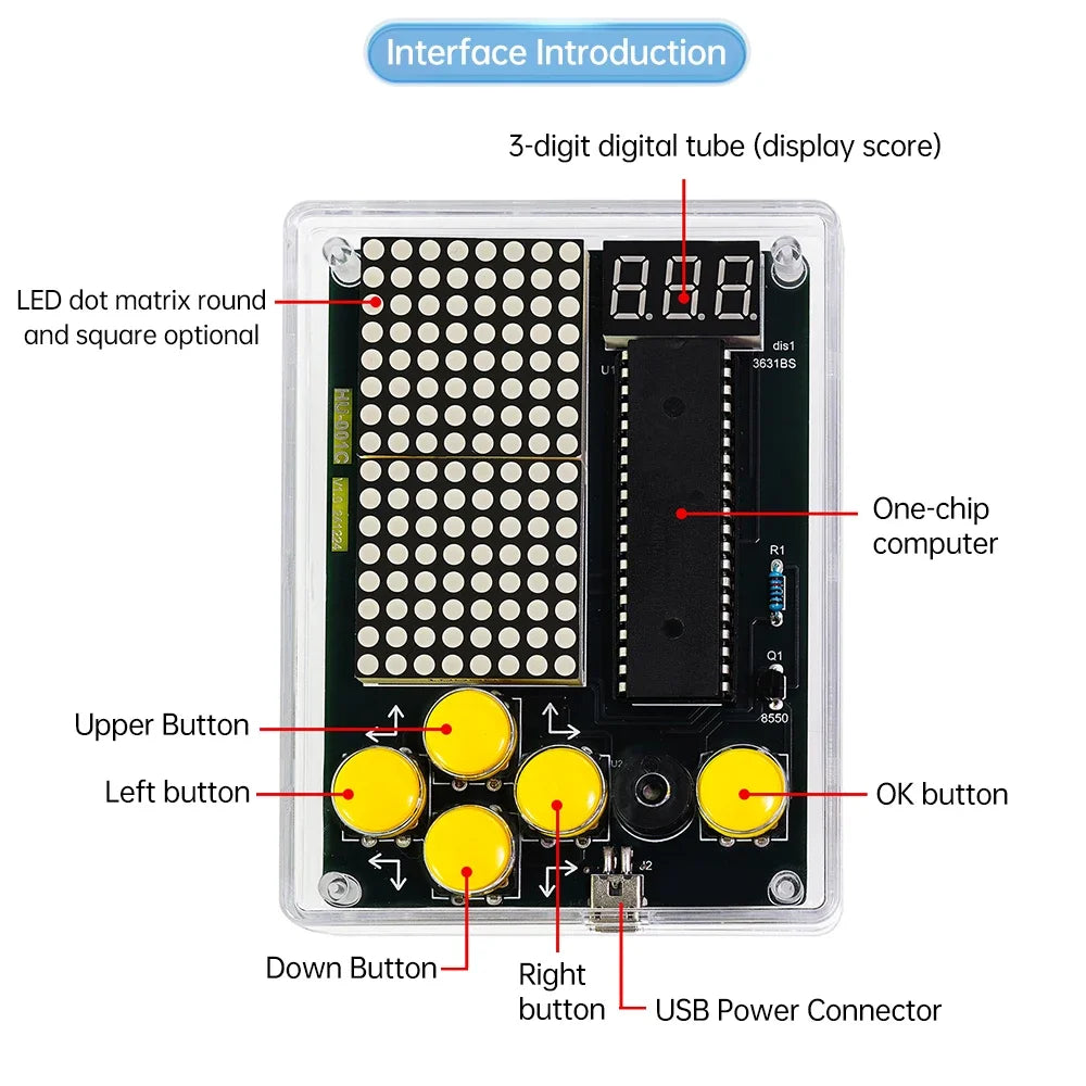 7 Pixel Game Console Kits Puzzle Pixel Game Console 51 Single-chip DIY Welding Practice Parts Electronic DIY Kit