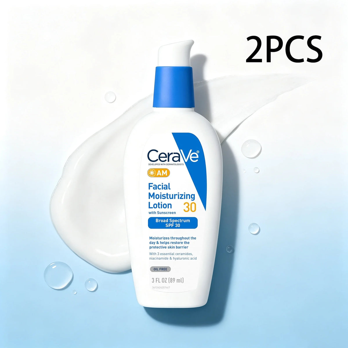 CeraVe AM Facial Moisturizing Lotion with SPF 30,  Broad Spectrum Sunscreen, Hyaluronic Acid Niacinamide Ceramides, 3 Fl Oz