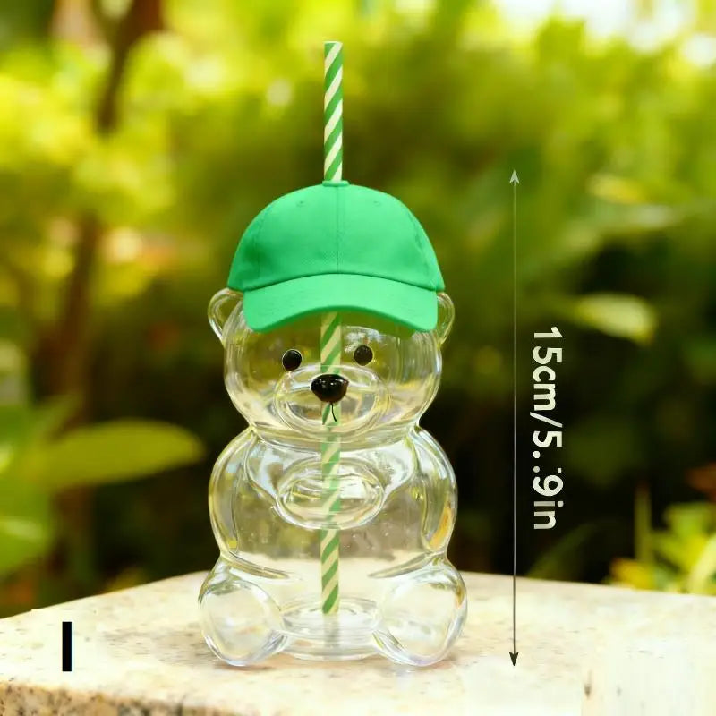 Cartoon Bear Shaped Coffee Mug Cute Bear Mug Plastic Cup With Straw Transparent Creative Milk Coffee Water Cups