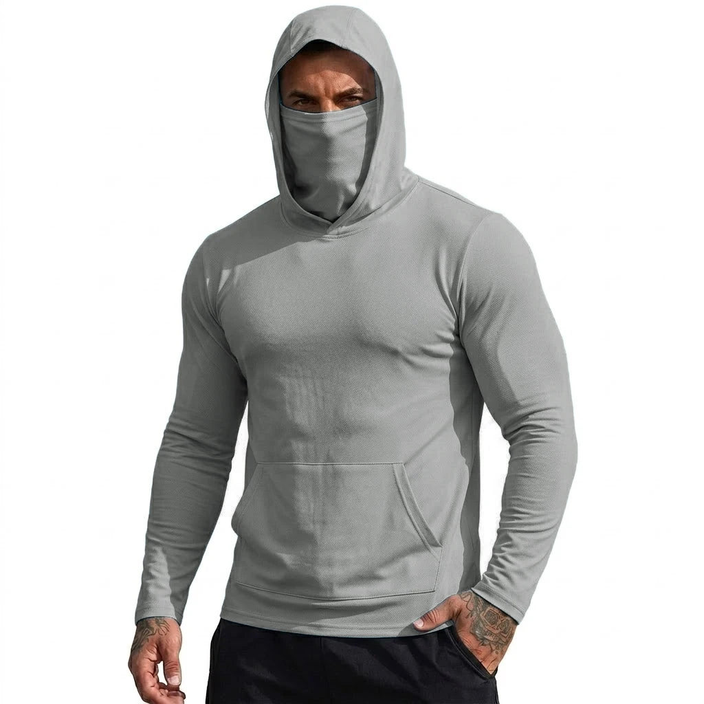 Mens Sun Protection Hooded Tee Quick Dry Long Sleeve Sweatshirt Lightweight Performance Top for Hiking Outdoor Sun Wear Tops