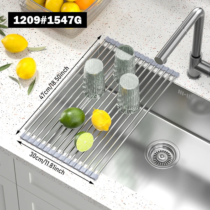 Roll Up Dish Drying Rack over sink, Stainless Steel Dish Drainer Shelf Organizer Tableware Plate Storage,Kitchen accessories