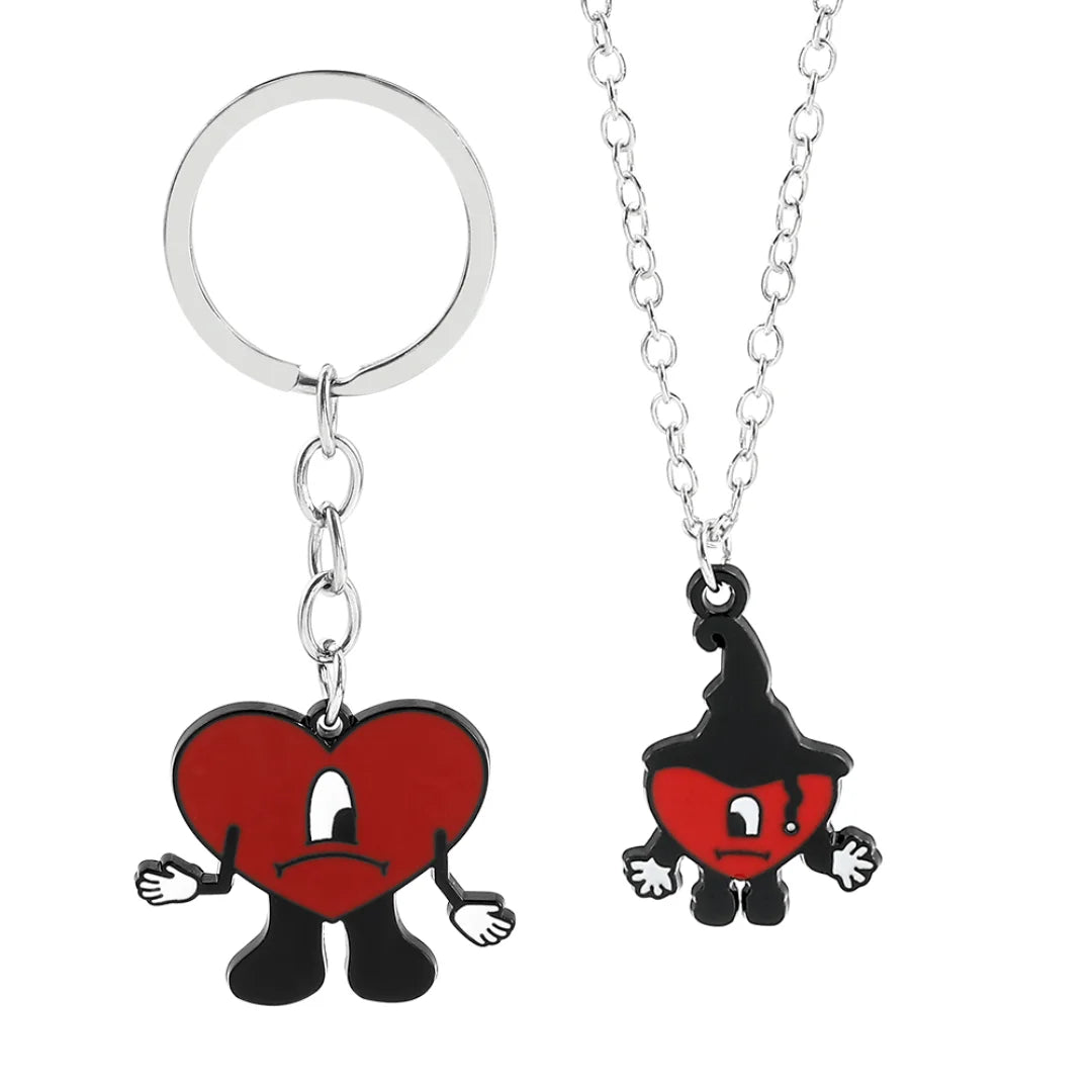 Trendy Bad Bunny cosplay heart pendant necklace, cute accessory, fan gift
