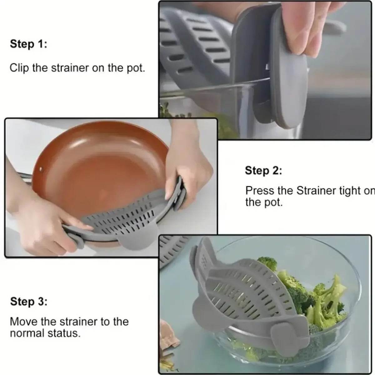 Silicone Clip Pot Strainer Anti Spill Water Drain Filter Adjust Design Pots Pans Bowls Perfect Straining Cooking Helper 1PC