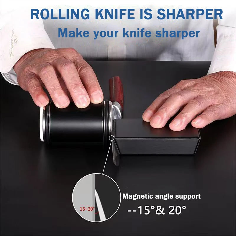 Rolling Knife Sharpener For Straight Edge Knife Sharpener Kit With 15/20° Degree Magnetic Angle For Kitchen Knives Whetstone Set