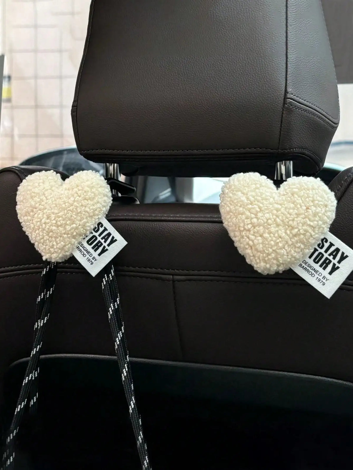 2 Plush Heart-Shaped Car Hooks - Durable and Cute Seat Back Hooks for Bags and Clothes. Easy to Install. Perfect Car Accessories