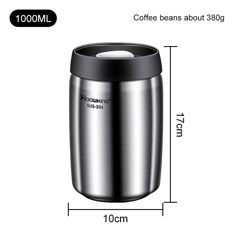 Vacuum Sealed Tank Coffee Bean Storage Tank Household 304 Stainless Steel Food Storage Jars Moisture-Proof Sealed Container