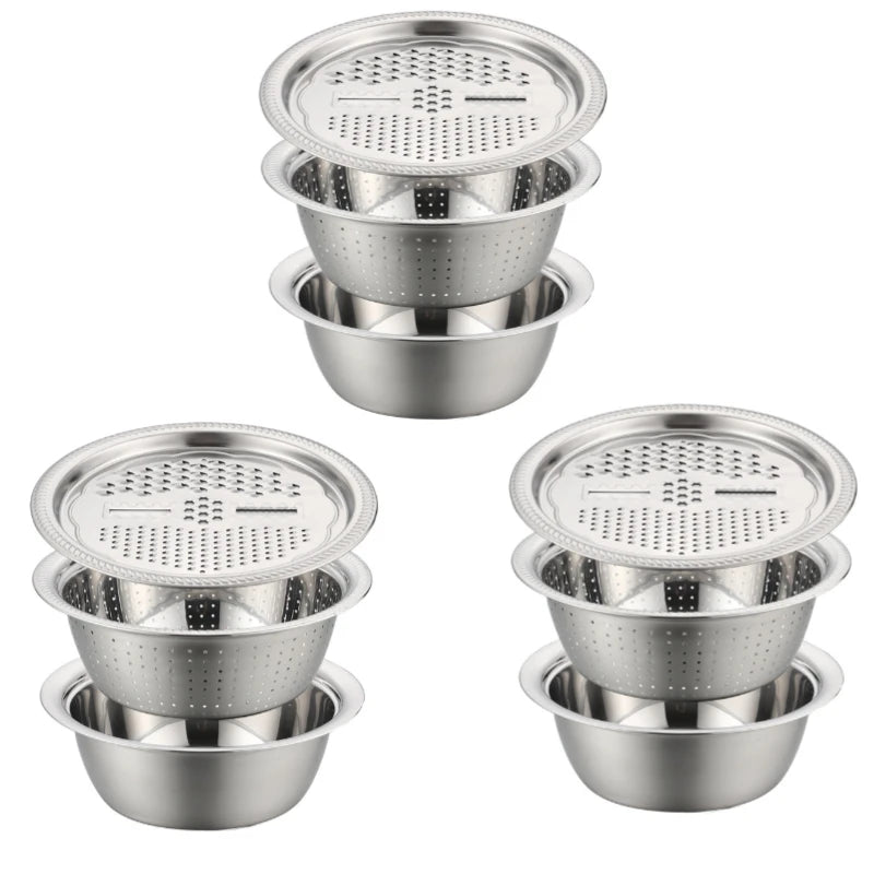 Vegetable Slicer Grater Kitchen Accessories Stainless Steel Multifunctional Strainer and Mixing Bowl Set for Washing Fruits