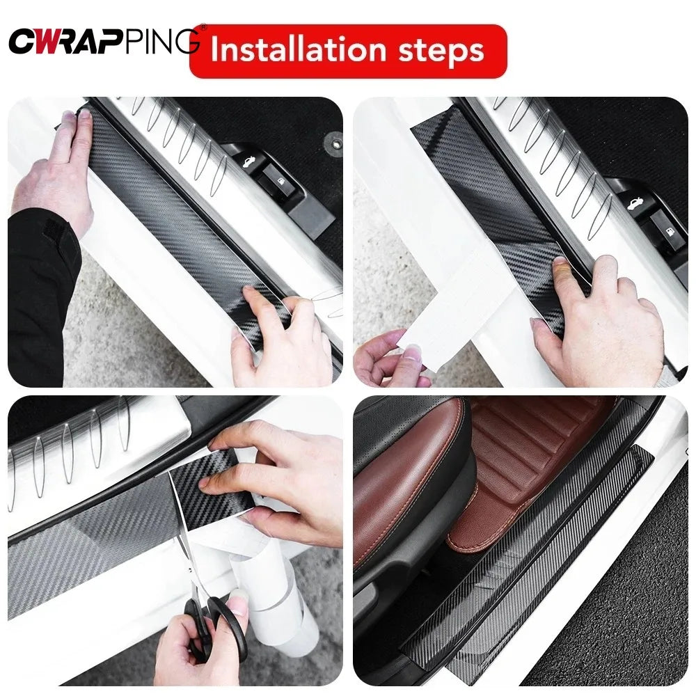 3D Carbon Fiber Car Sticker Anti-Scratch Waterproof Carbon Fiber Auto Door Sill Side Protector Stickers for Car Accessories